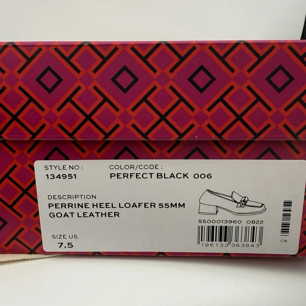 Tory Burch  Perrine Loafer Shoes Size 7.5 Square Toe Block Heel Perfect Black